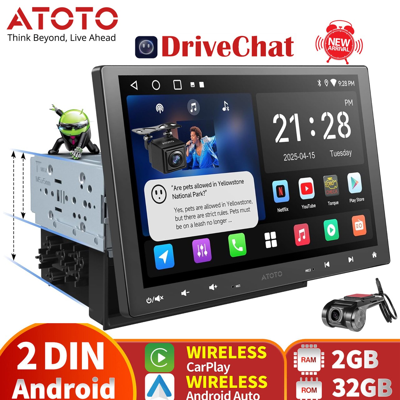 ATOTO 10″ Car Stereo Bluetooth Carplay Android Radio Head Unit GenAI DVR Camera