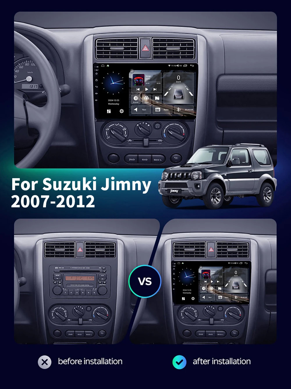 For Suzuki Jimny 2007-2012 CarPlay Auto Multimedia GPS Navi Android 15 Car Radio