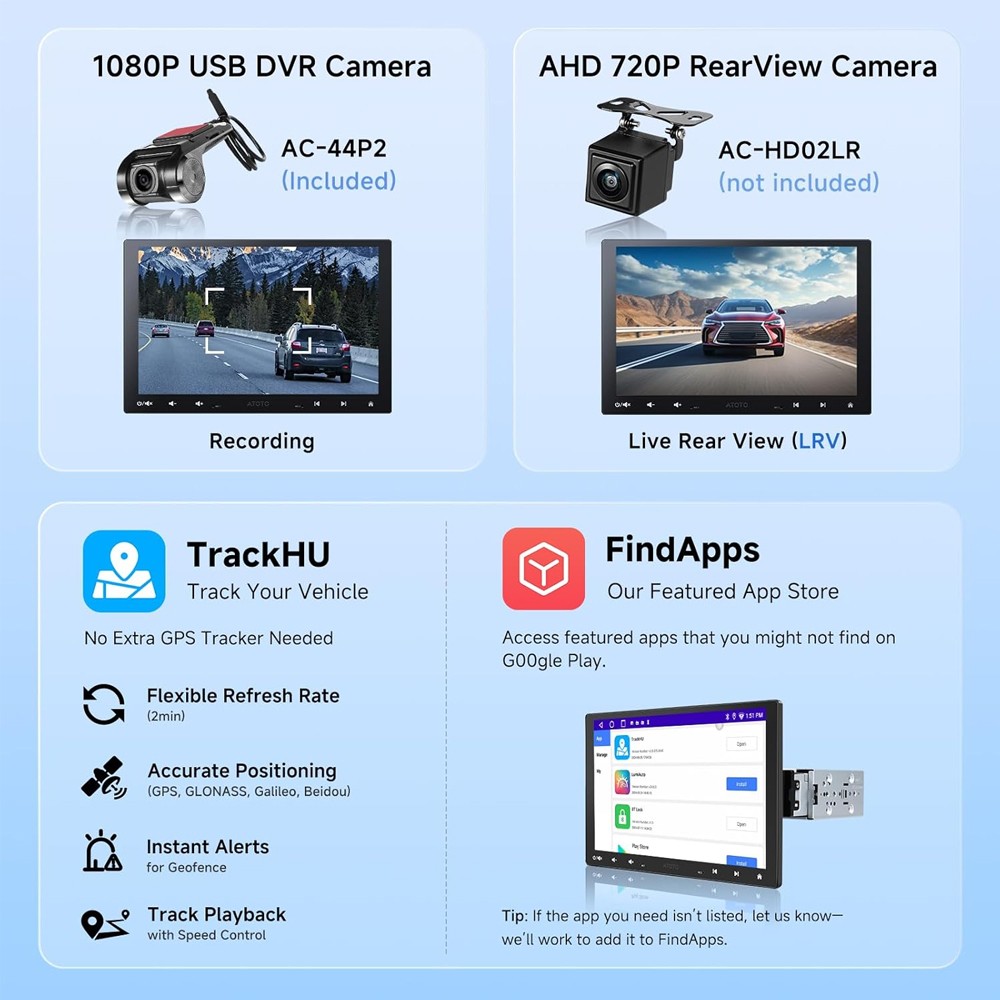 ATOTO 10″ Car Stereo Bluetooth Carplay Android Radio Head Unit GenAI DVR Camera