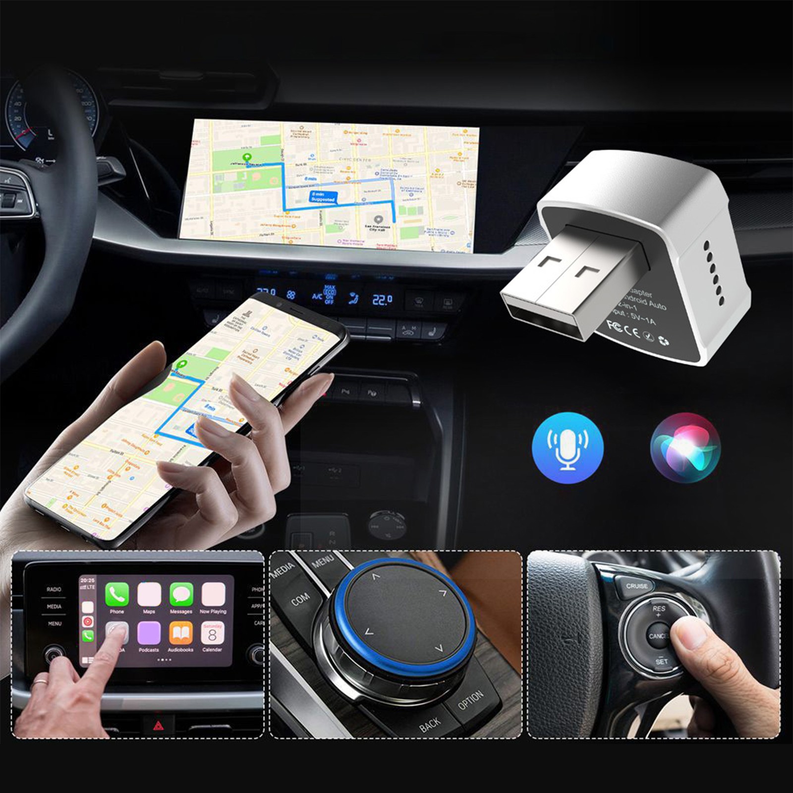 USB Auto Wireless CarPlay Adapter For Apple Android Wireless Dongle Plug ＆ Play