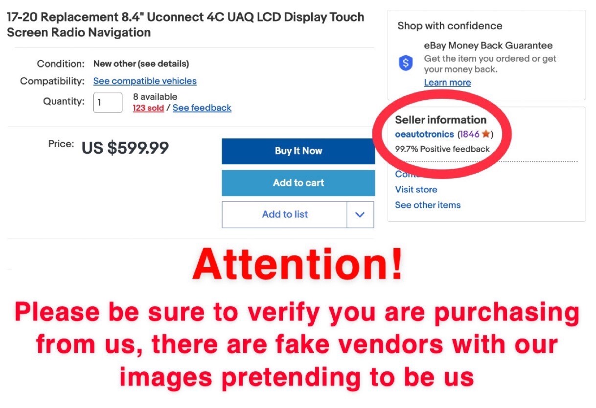 17-20 Replacement 8.4″ Uconnect 4C UAQ LCD Display Touch Screen Radio Navigation