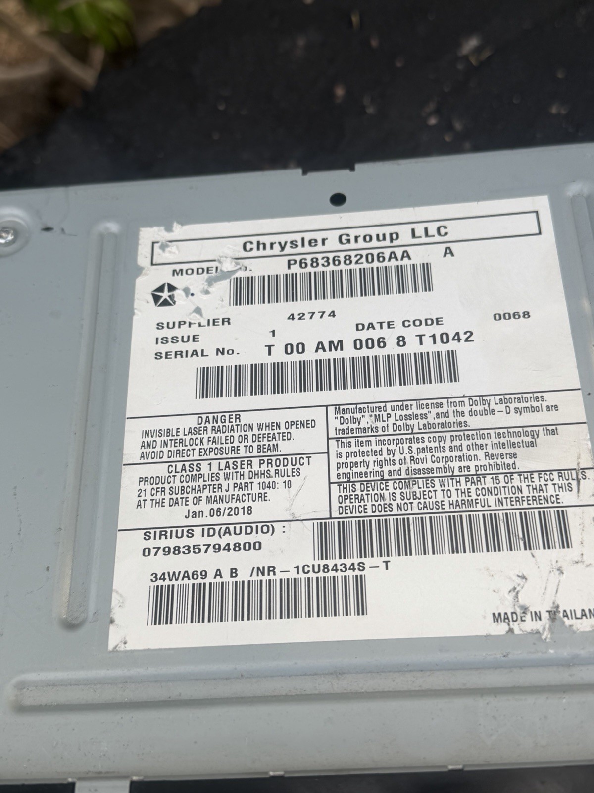 2013-2016 Chrysler Dodge MyGiG Navigation Radio RBZ P68368207AA 68368207AA