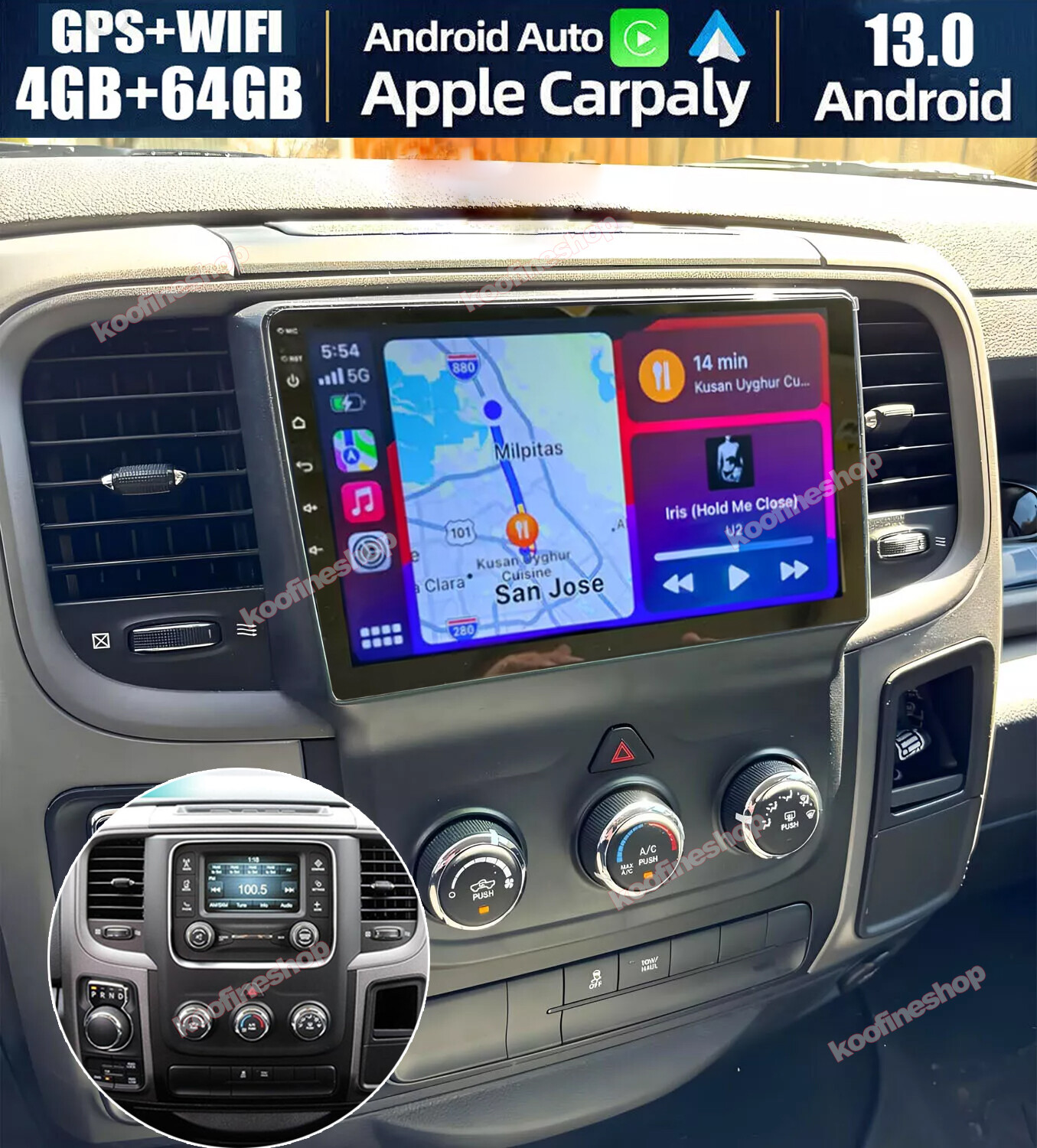 9” Android Radio Stereo 4+64GB For Carplay Dodge Ram 1500 2500 3500 2013-2018