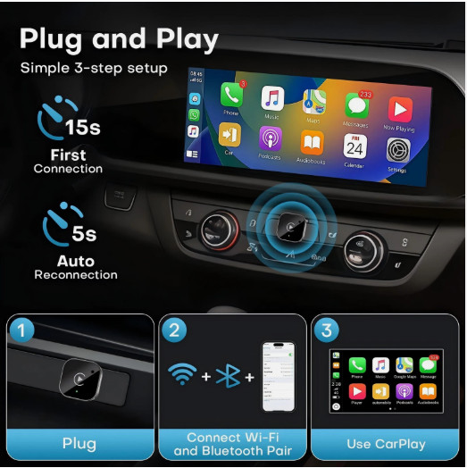 2-in-1 Wireless CarPlay & Android Auto Adapter USB Plug Play iPhone iOS Android