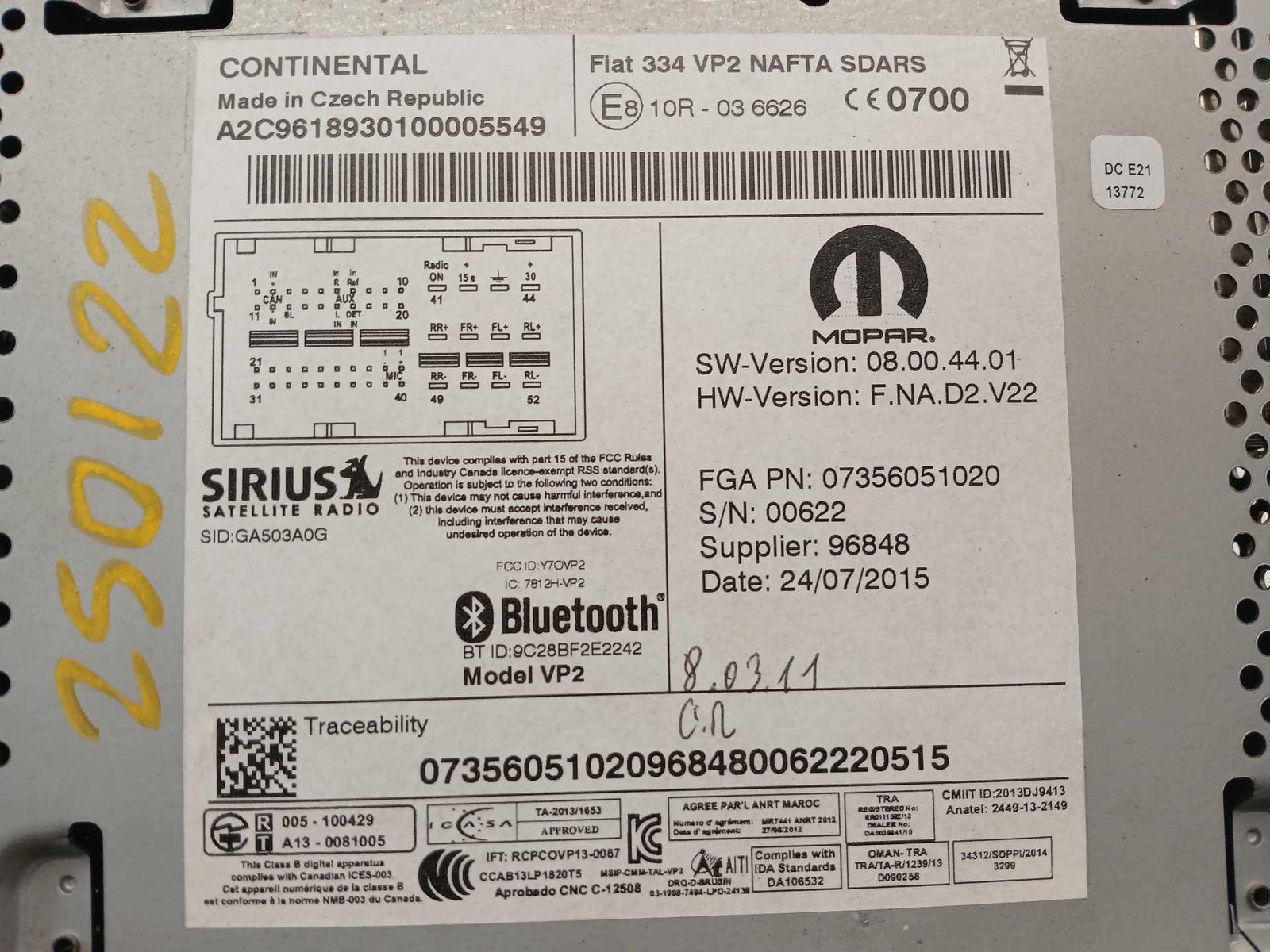16 17 Fiat 500 Radio 4 Dr X Mdl 5.0′ Touchscreen Opt RA2 *May Need Programming*