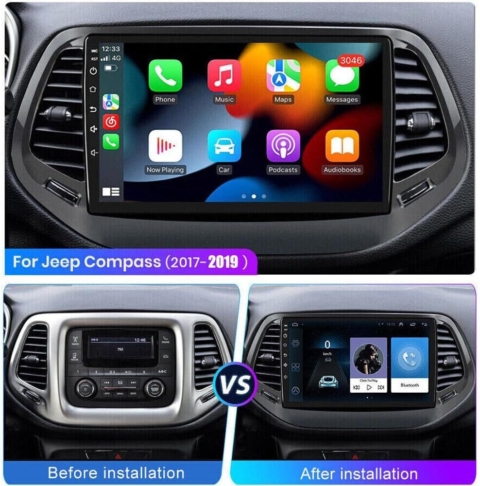 10.1″ 128GB CarPlay Car Stereo Radio Android 13 AM Navi For 2017-19 Jeep Compass