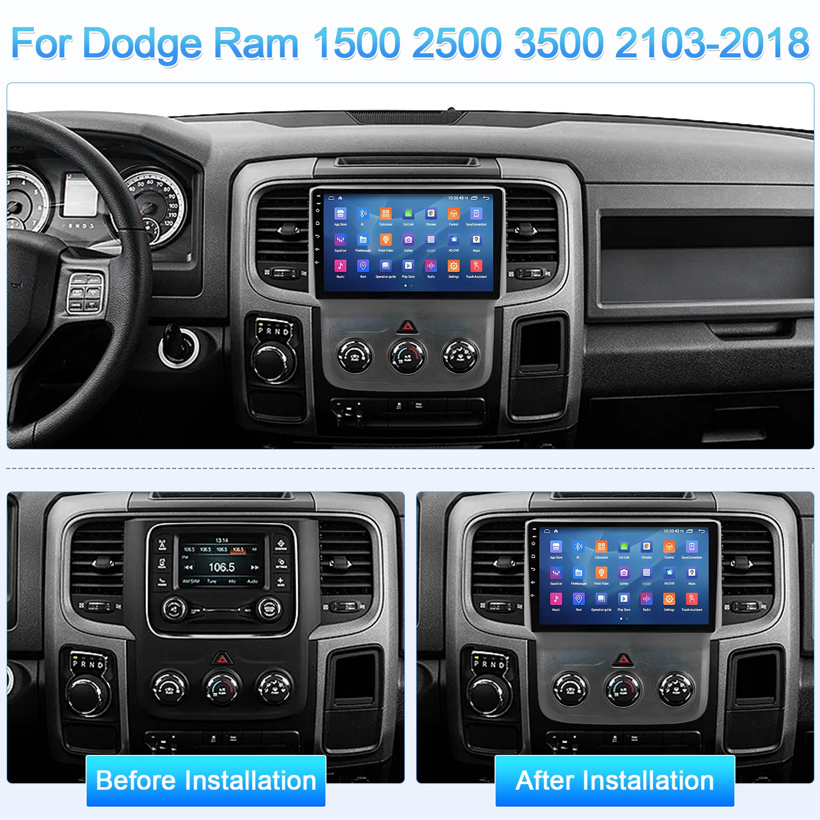 Car Radio Stereo Fit For Carplay For 2013-18 Dodge Ram 1500 2500 3500 Android 13
