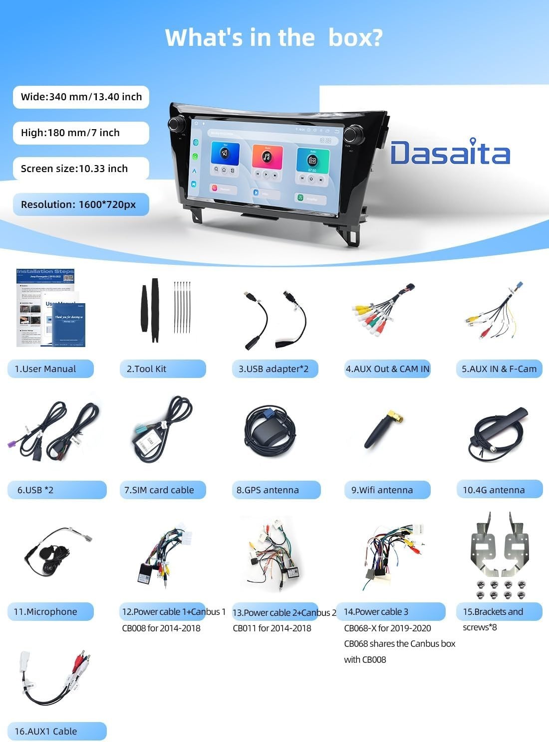 Dasaita G13 Car Radio For Nissan Rogue 2014-2020 Rogue Sport 2018-2020 CarPlay