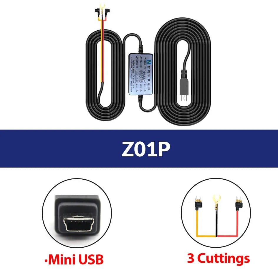 Car Charger Cable 3.5m Mini USB Type-C Dash Cam 24H Parking