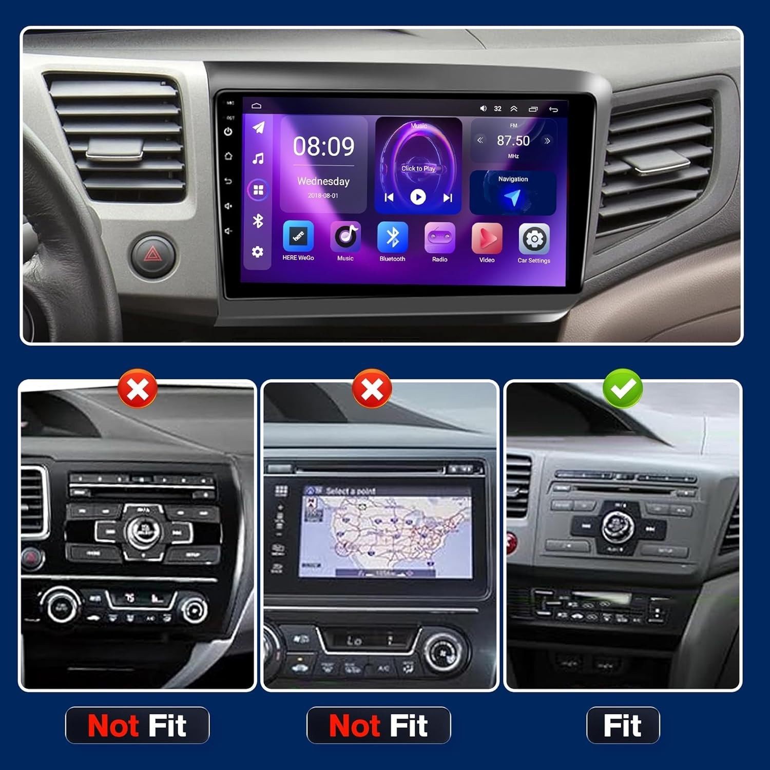 【2G+64GB】 Car Radio Stereo for Honda Civic 2012-2015,Android 9 Inch