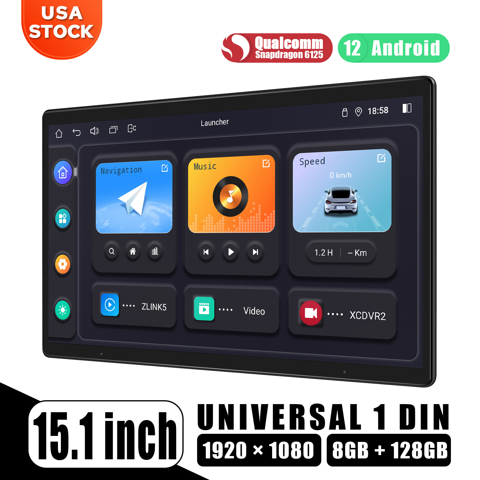 JOYING 15.1″ Universal 1 DIN Qualcomm Snapdragon 6125 Android 12 Car Radio 128GB
