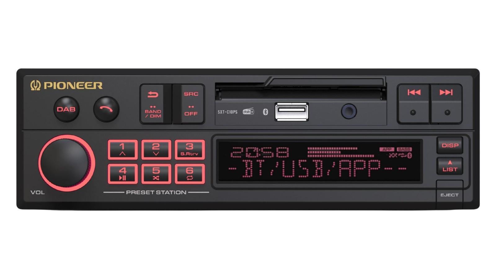 Pioneer SXT-C10PS DAB+ Bluetooth 1-DIN Retro Car Stereo Tape Deck Style Head Uni