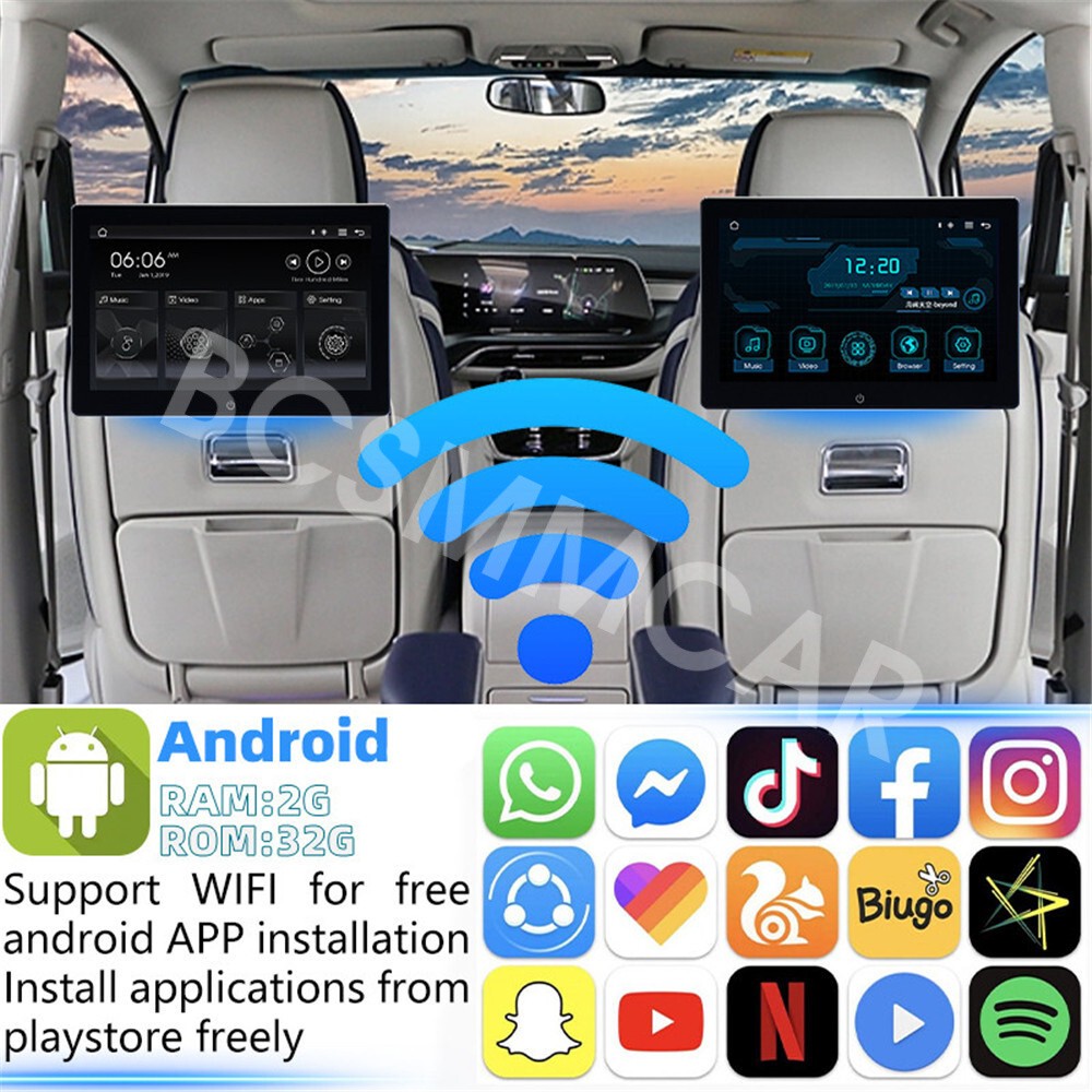 10.1in Touch Screen Headrest Monitor Car Rear Seat Entertainment TV Player WIFI