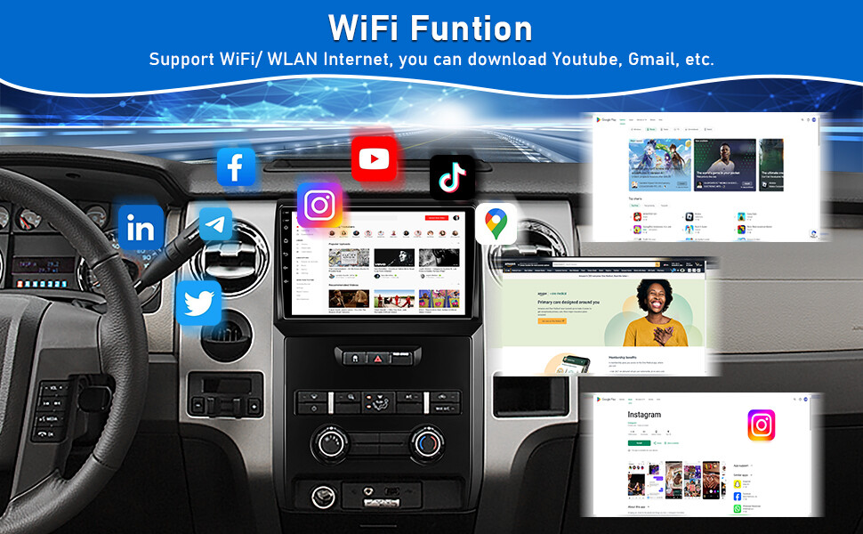 Car Stereo for Ford F-150 2009–2012 Wireless CarPlay, Android Auto WiFi, FM/RDS