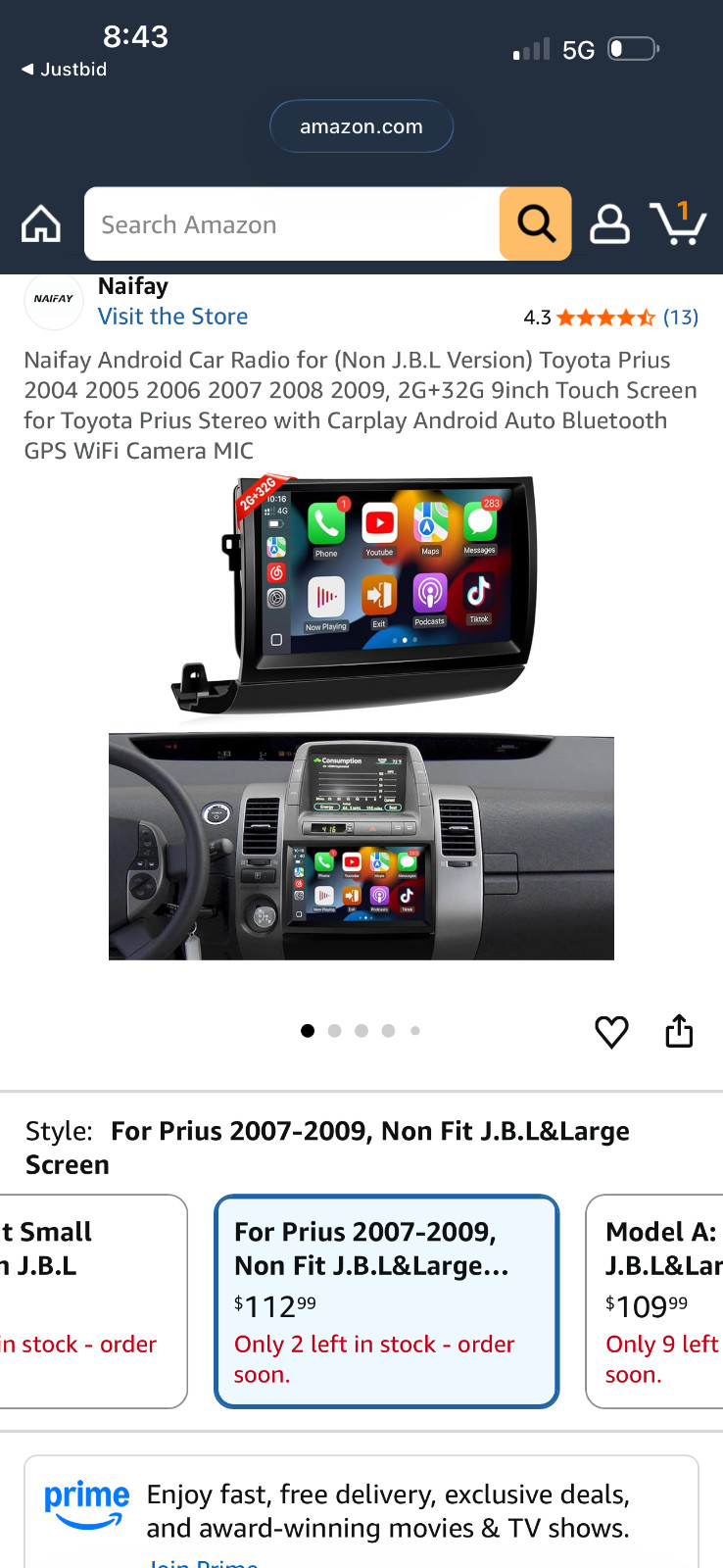 naifay 8core Andriod 12 Toyota Prius 2004-2009 car stero bluetooth/gps/camera