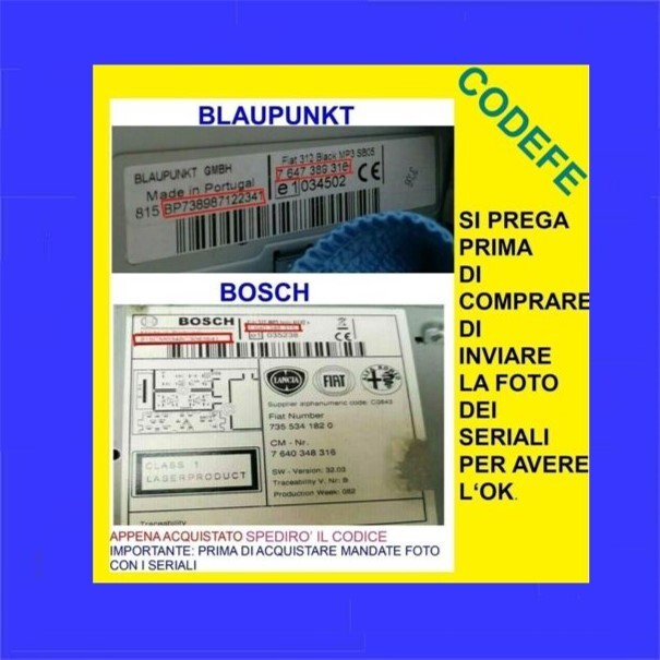 codice sblocco pin autoradio. fiat punto blaupunkt o bosch