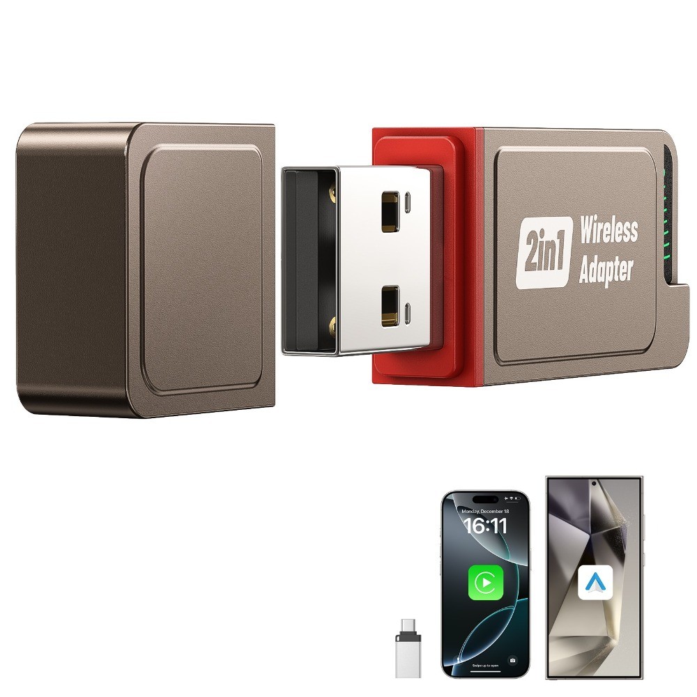 Auto Adapter 2in1 Wireless Carplay Android Mini w/Box Plug&Play Wireless Dongle