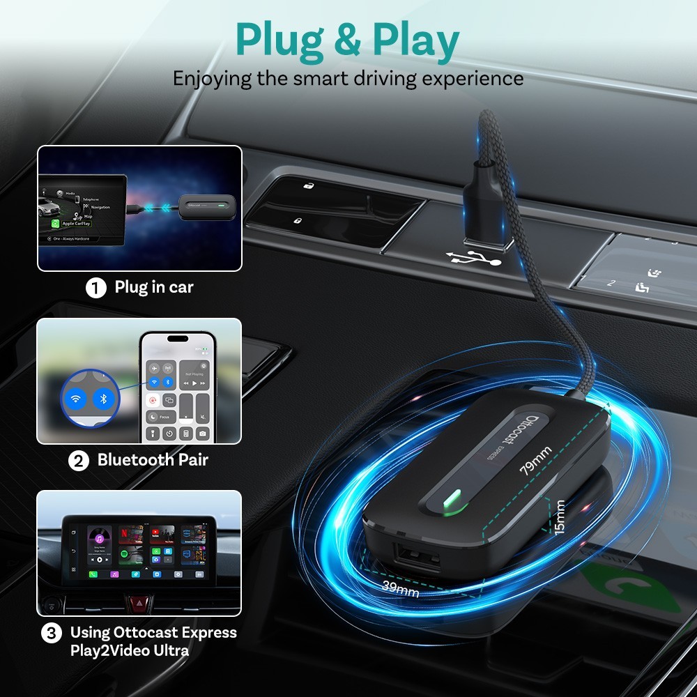 Ottocast Express Multimedia Aibox Wireless CarPlay Adapter Android Auto WIFI 5G