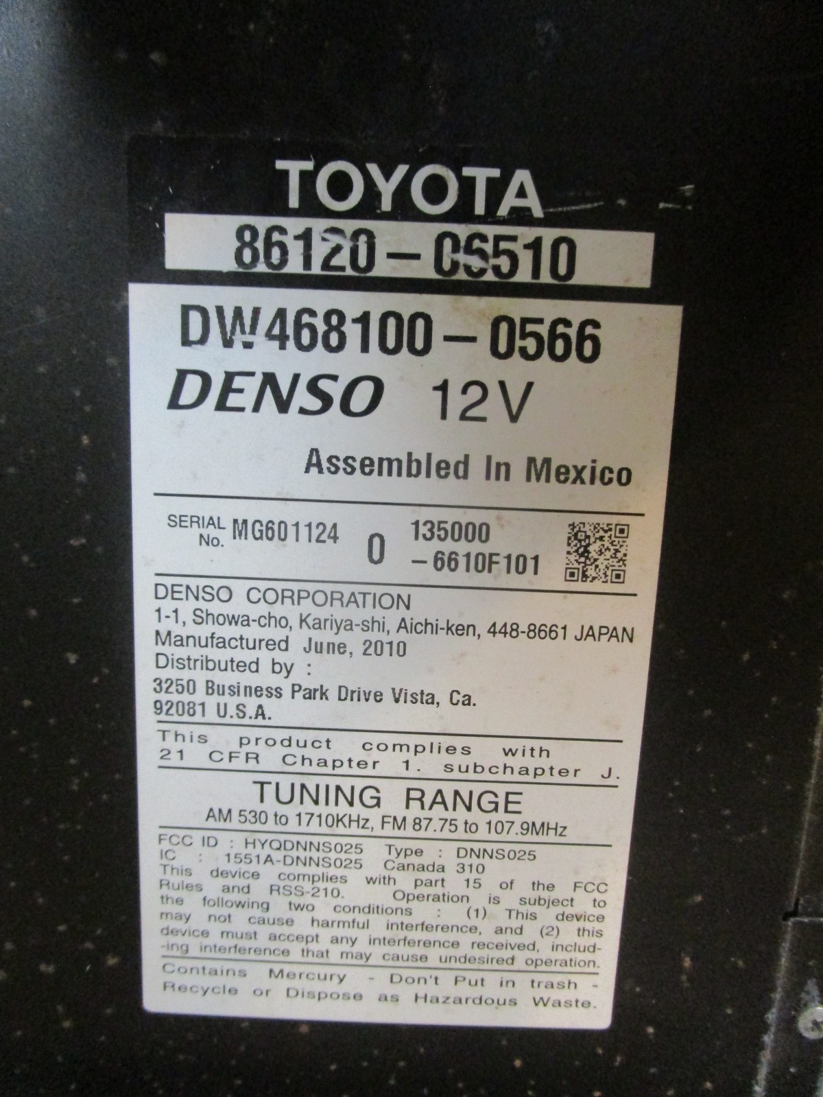 10 11 Toyota Camry Radio Stereo Navigation Display Screen 8612006510 RLX2