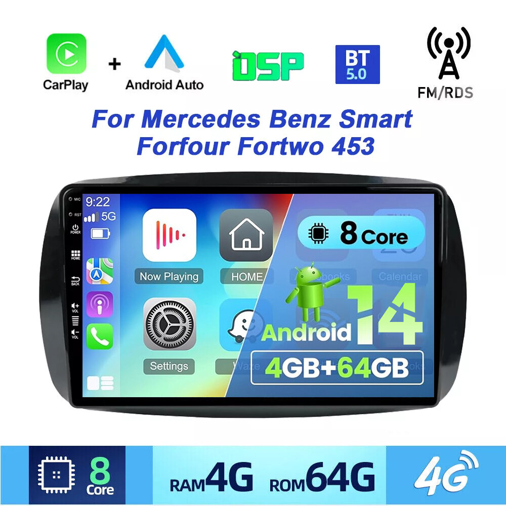 4GB+64GB For Mercedes-Benz Smart Fortwo Car Stereo Radio GPS Android 14 Car Play
