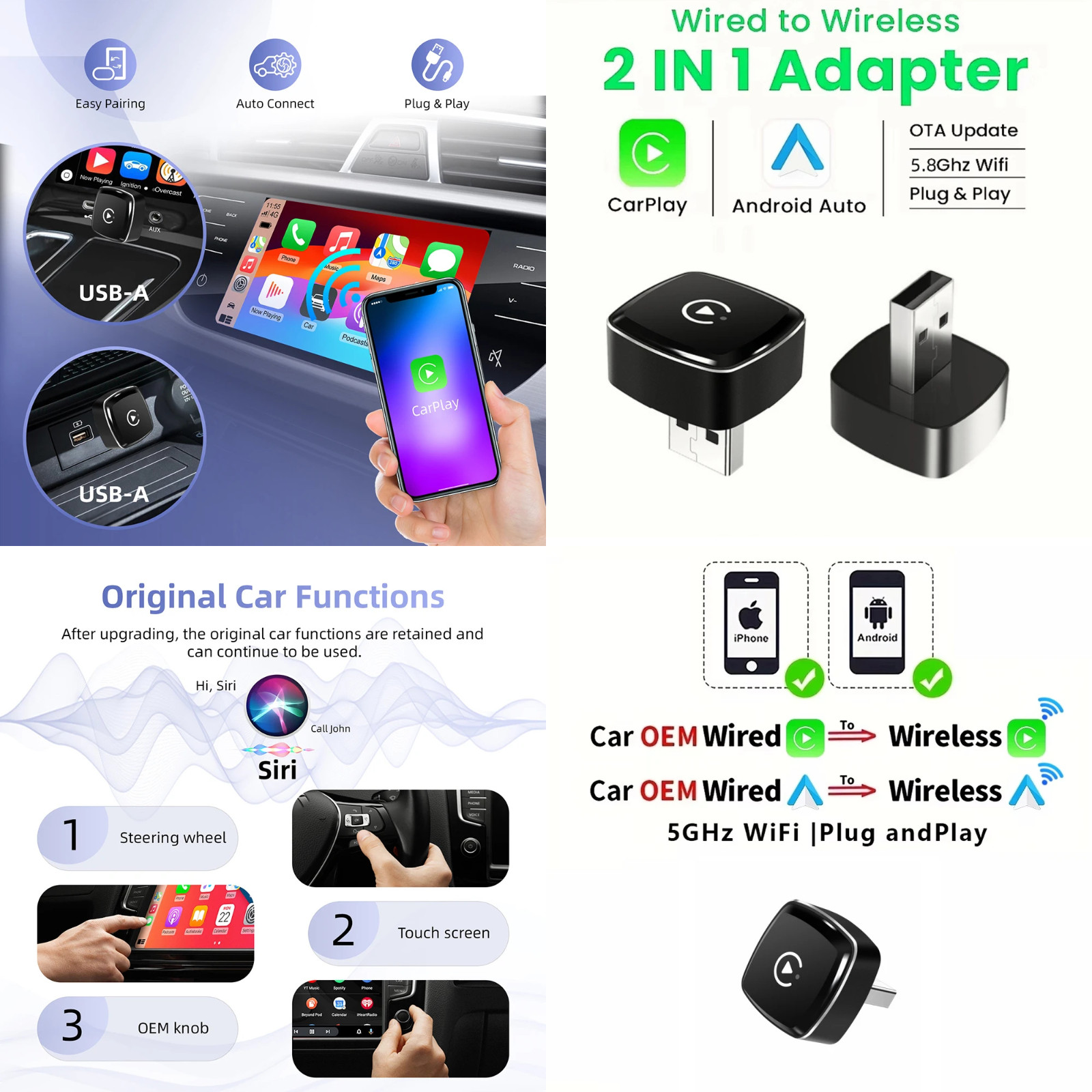 2026 2 in 1 Wireless CarPlay Adapter & Android Auto Wireless Adapter
