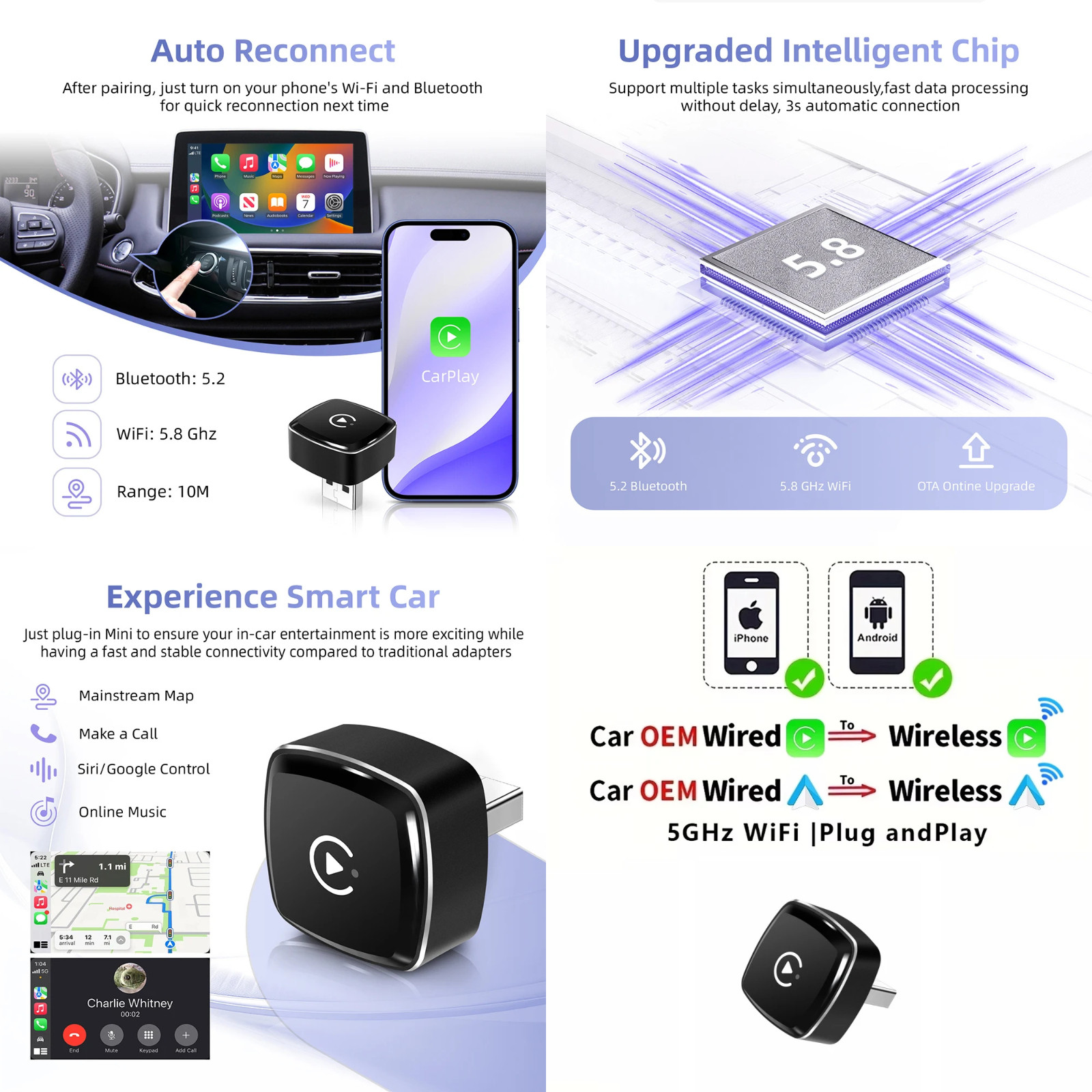 2026 2 in 1 Wireless CarPlay Adapter & Android Auto Wireless Adapter