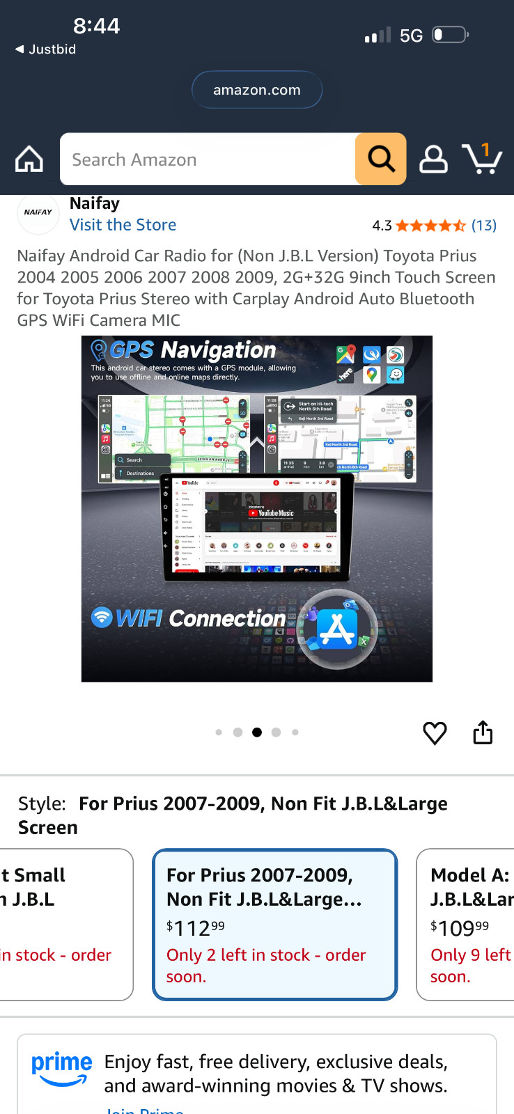 naifay 8core Andriod 12 Toyota Prius 2004-2009 car stero bluetooth/gps/camera
