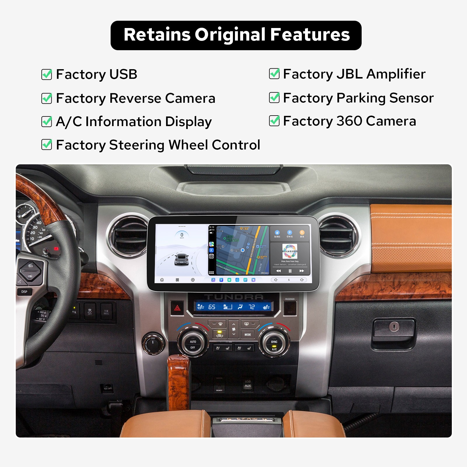 Plug & Play Head Unit for 2014-2021 Toyota Tundra 12.3″ QLED Screen GPS Navi FM