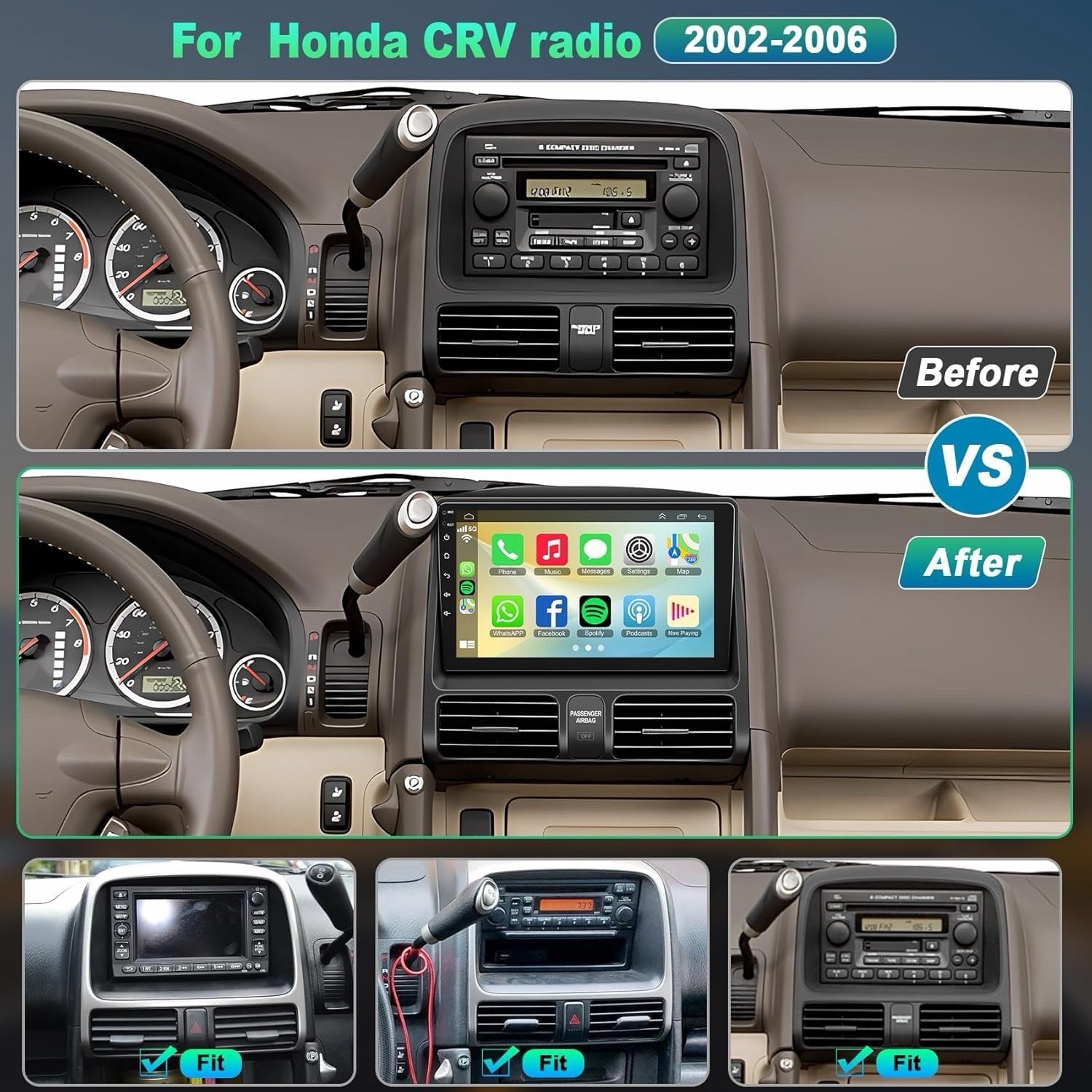 (8 Core + Android 15) Car Radio Stereo for Honda CRV 2002-2006 4GB+64GB | 9″ QLE
