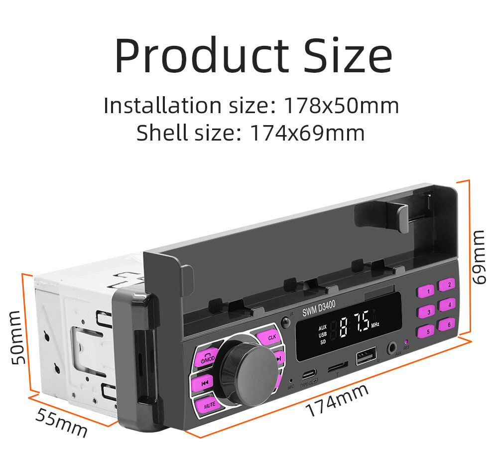 1DIN Car MP3 Player Stereo Radio Bluetooth In-Dash Digital Audio USB Positioner