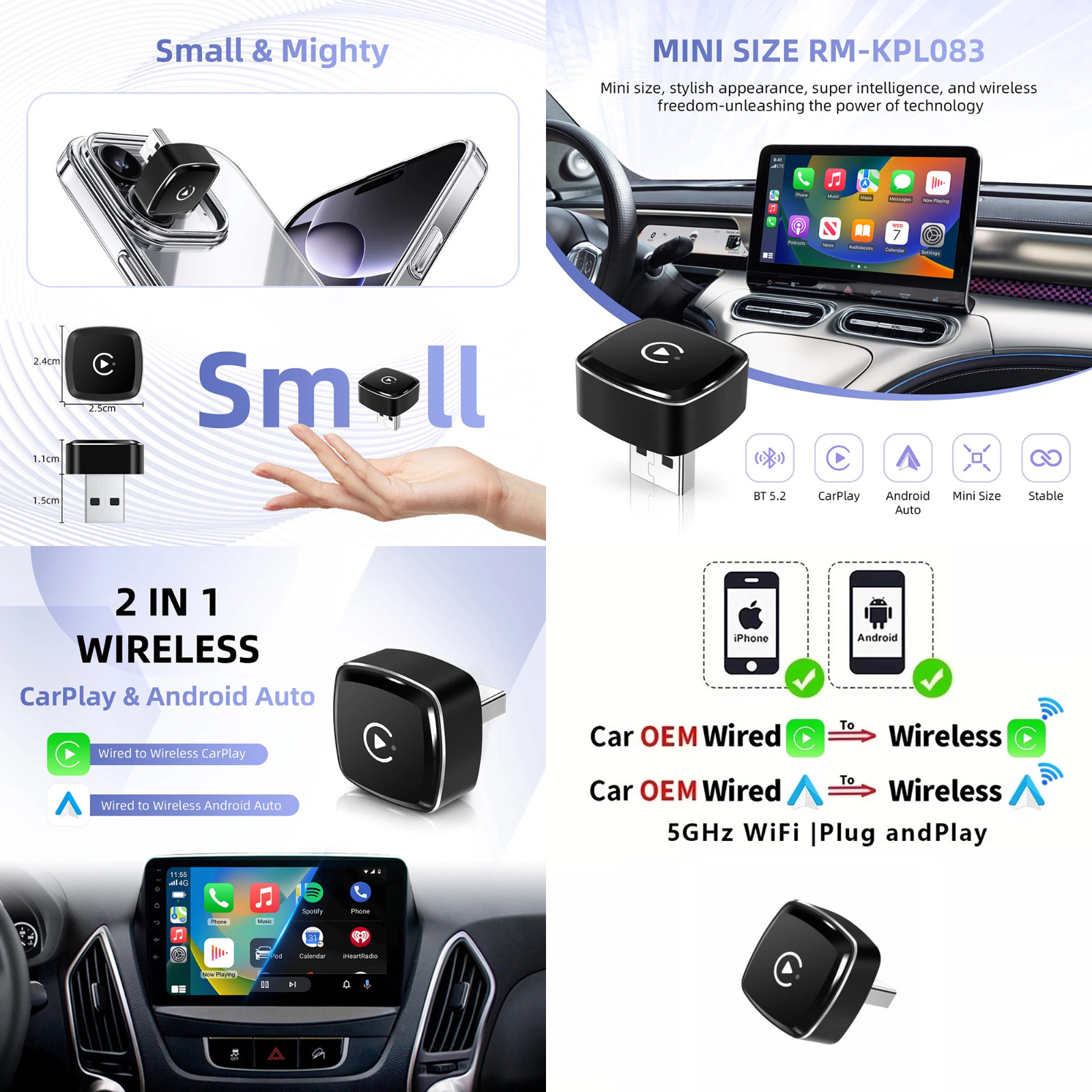 2026 2 in 1 Wireless CarPlay Adapter & Android Auto Wireless Adapter