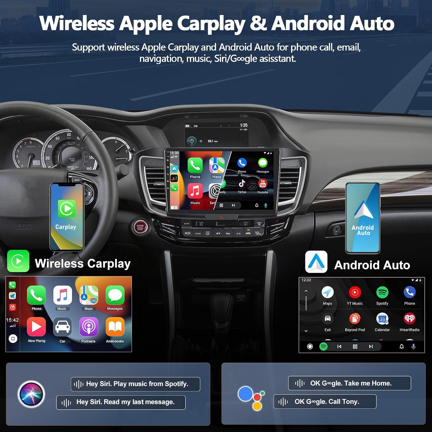 CAMECHO 9″ Car Stereo 4GB+64GB for Honda Accord 2016-2017 Wireless CarPlay