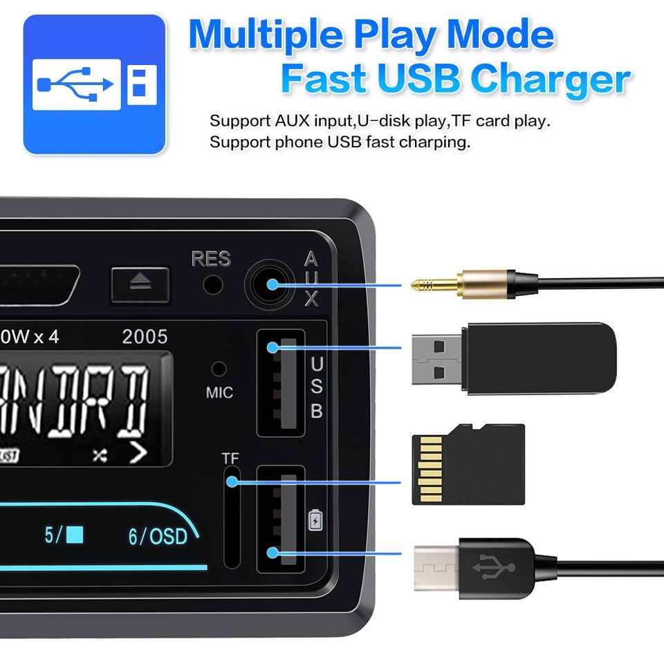 Bluetooth Car Stereo Receiver CD/DVD Player Radio Audio System Singl (FVS020795)