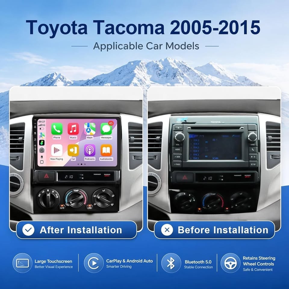Toyota Tacoma 9″ Android 13 CarPlay (2005-2015) WiFi6 Radio w/ Camera 2+64GB