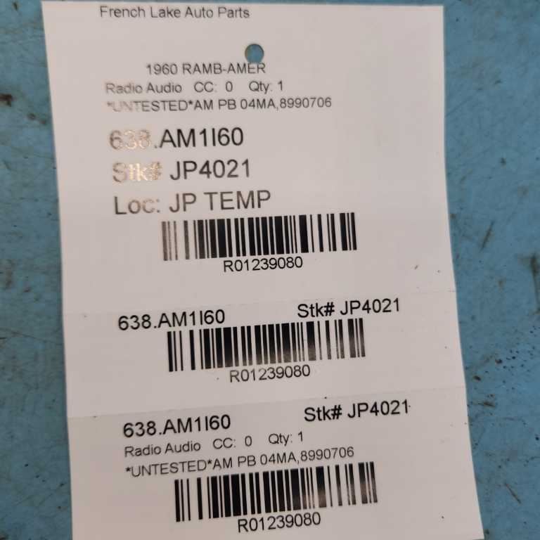 UNTESTED AM Radio “8990706 04MA” Fits 1960 RAMBLER 1239080