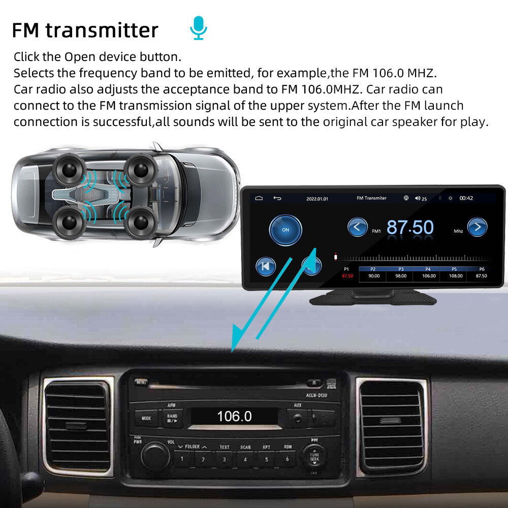 10.26″ Portable Car Stereo Wireless IOS CarPlay/Android Bluetooth Touch Screen