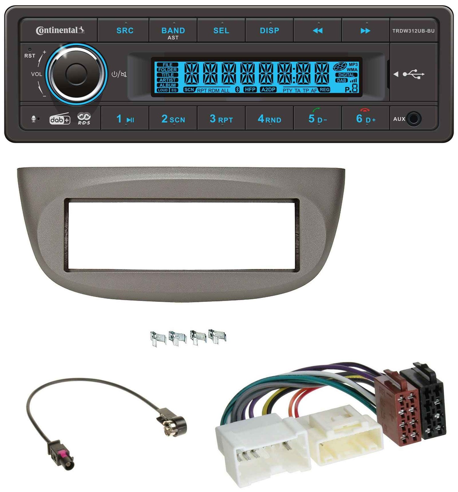 Continental MP3 DAB USB Bluetooth Car Stereo for Renault Twingo 2012 onwards Beige Grey