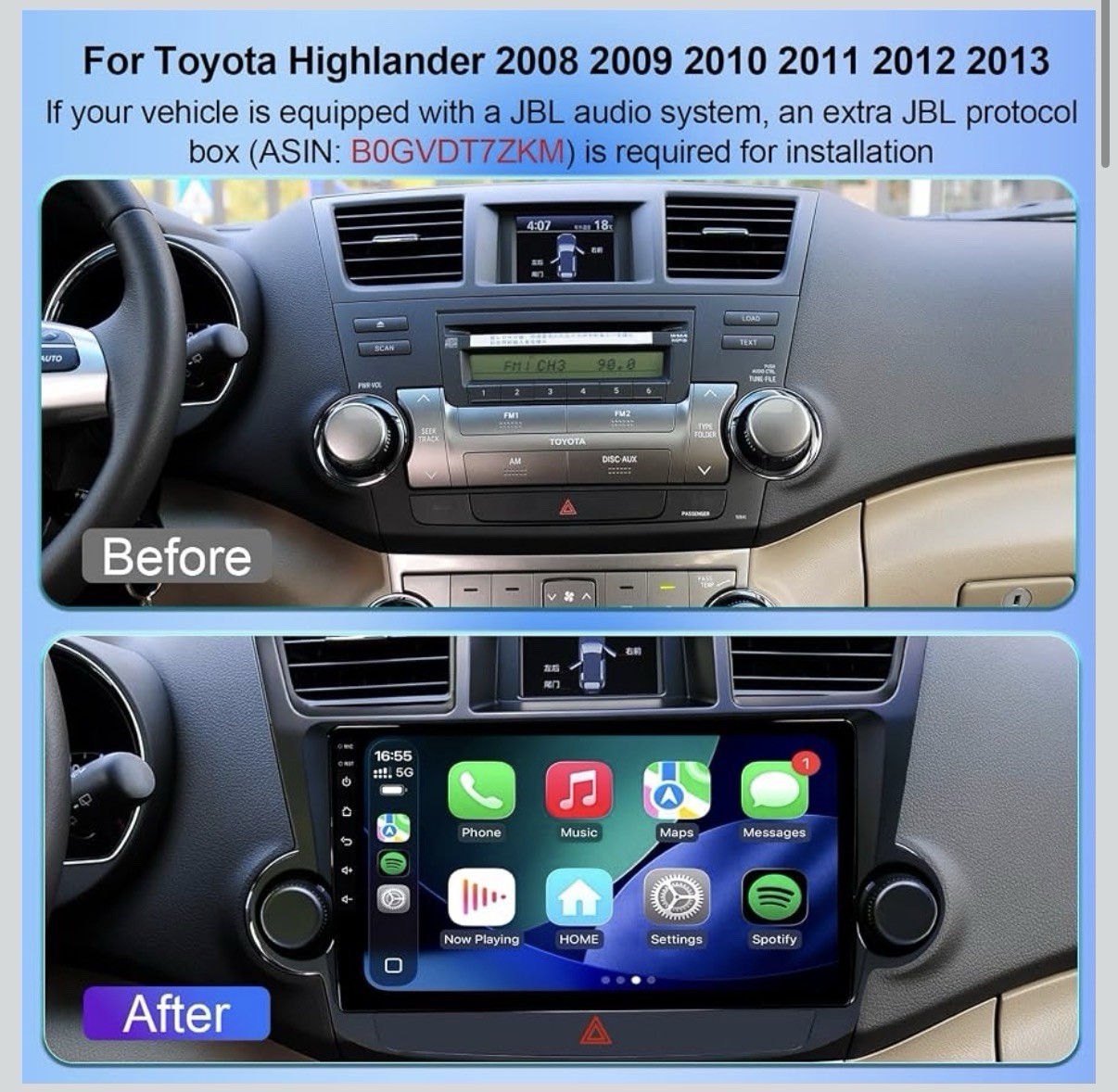 Carplay for Toyota Highlander 2008-2013 Android Auto Car Radio GPS Navi WIFI BT
