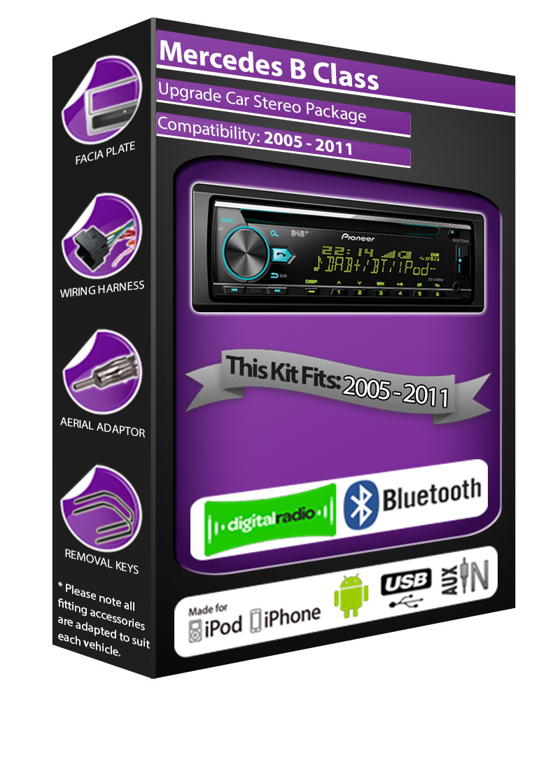 Mercedes B Class DAB radio, Pioneer car stereo CD USB AUX player, Bluetooth kit
