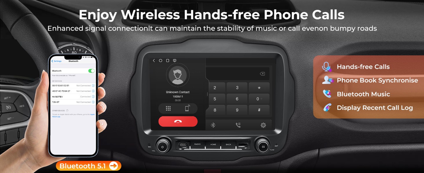 Car Stereo for Jeep Renegade 2015–2023 Wireless CarPlay & Android Auto AM/FM/RDS