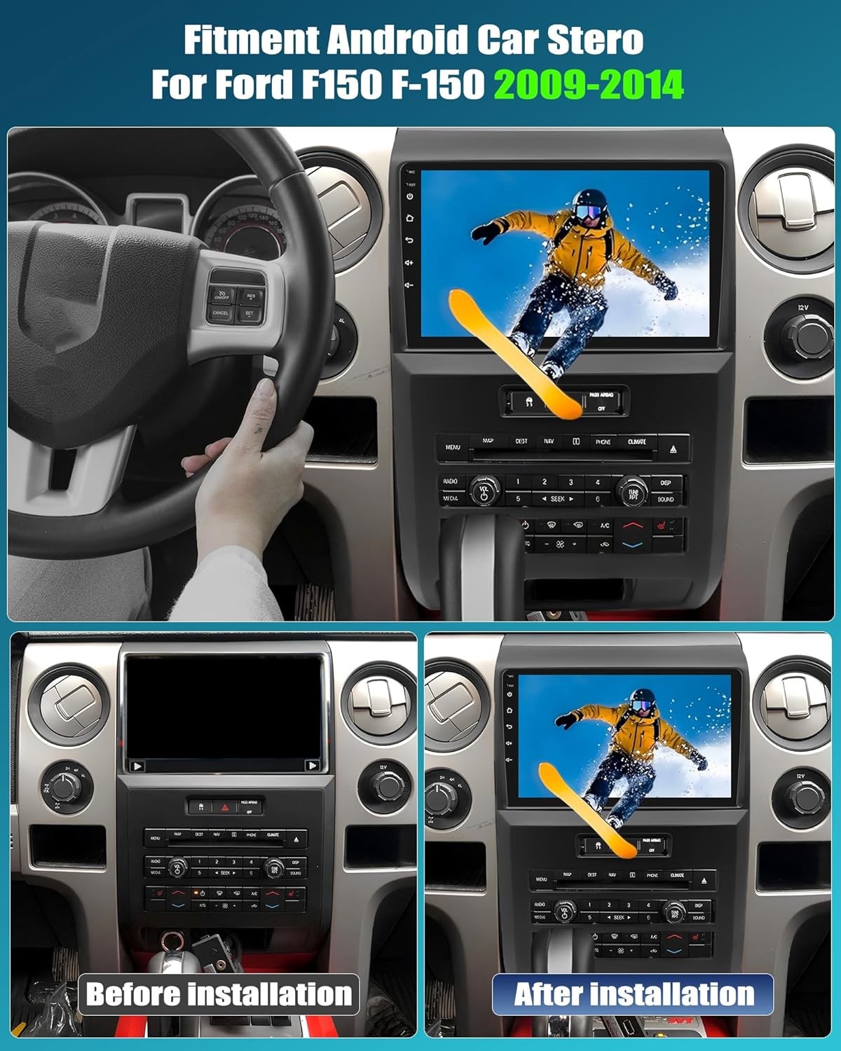 For Ford F150 2009-2014 Apple Carplay 9″ Car Stereo Radio GPS Navi with Camera