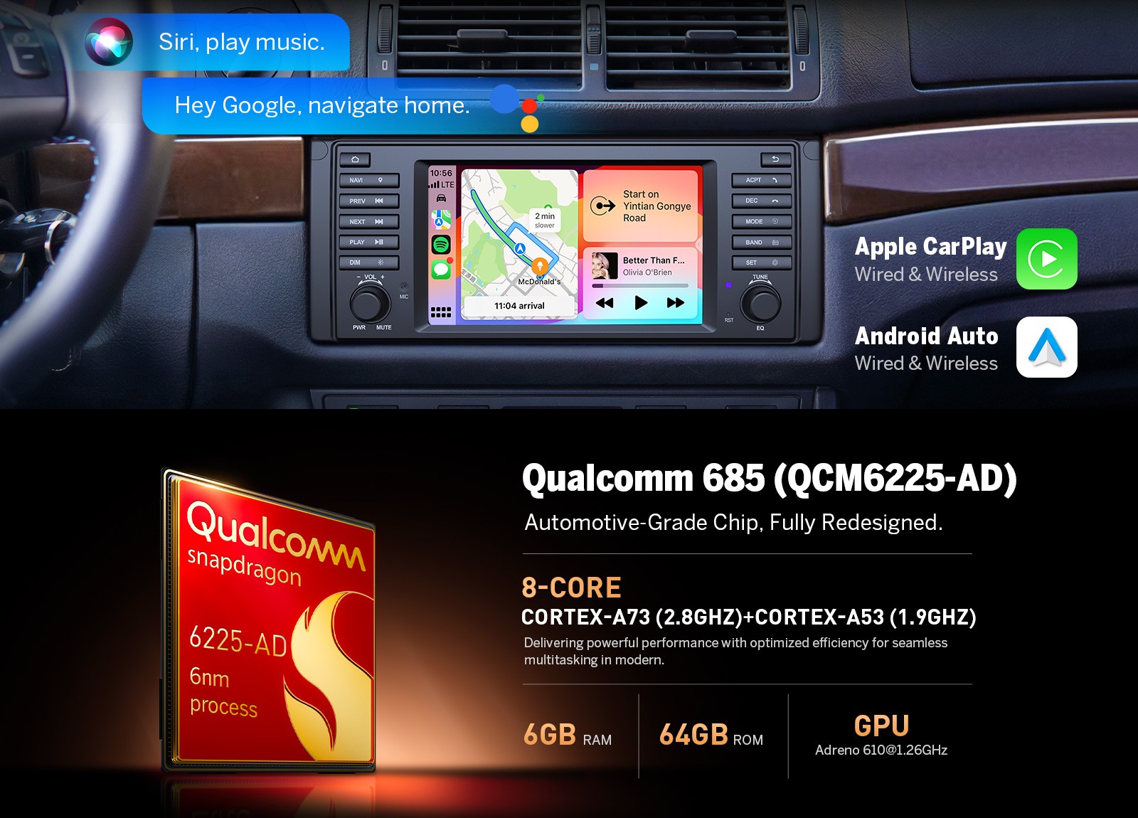 Android 13 Octa Core 7″ Car GPS Stereo Radio CarPlay DSP 4G Headunit for BMW E39