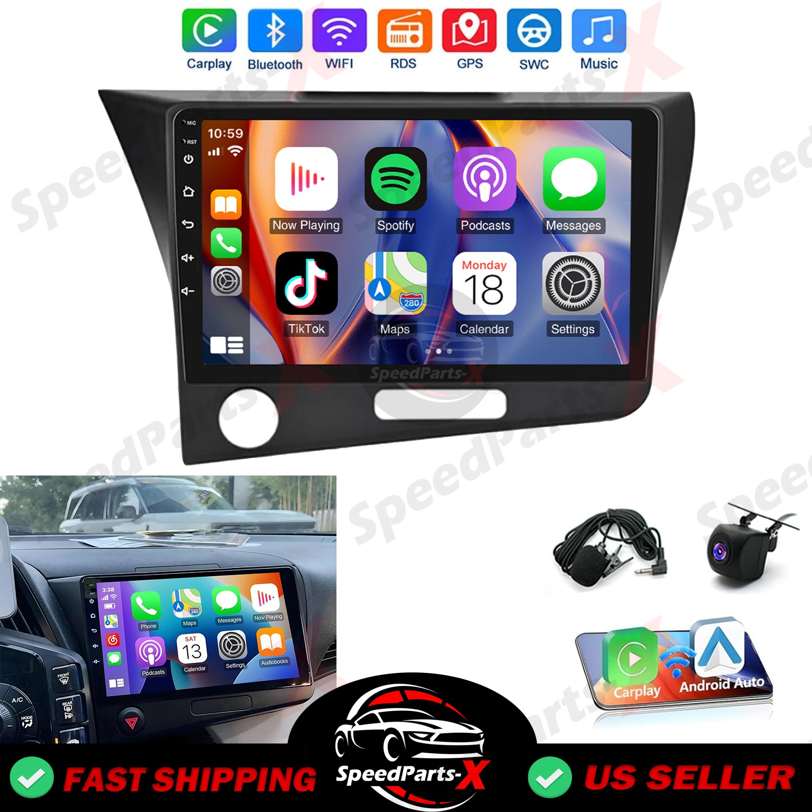 Carplay Android Auto Car Head Unit 9inch Screen 2+64G For Honda CRZ CR-Z 10-16