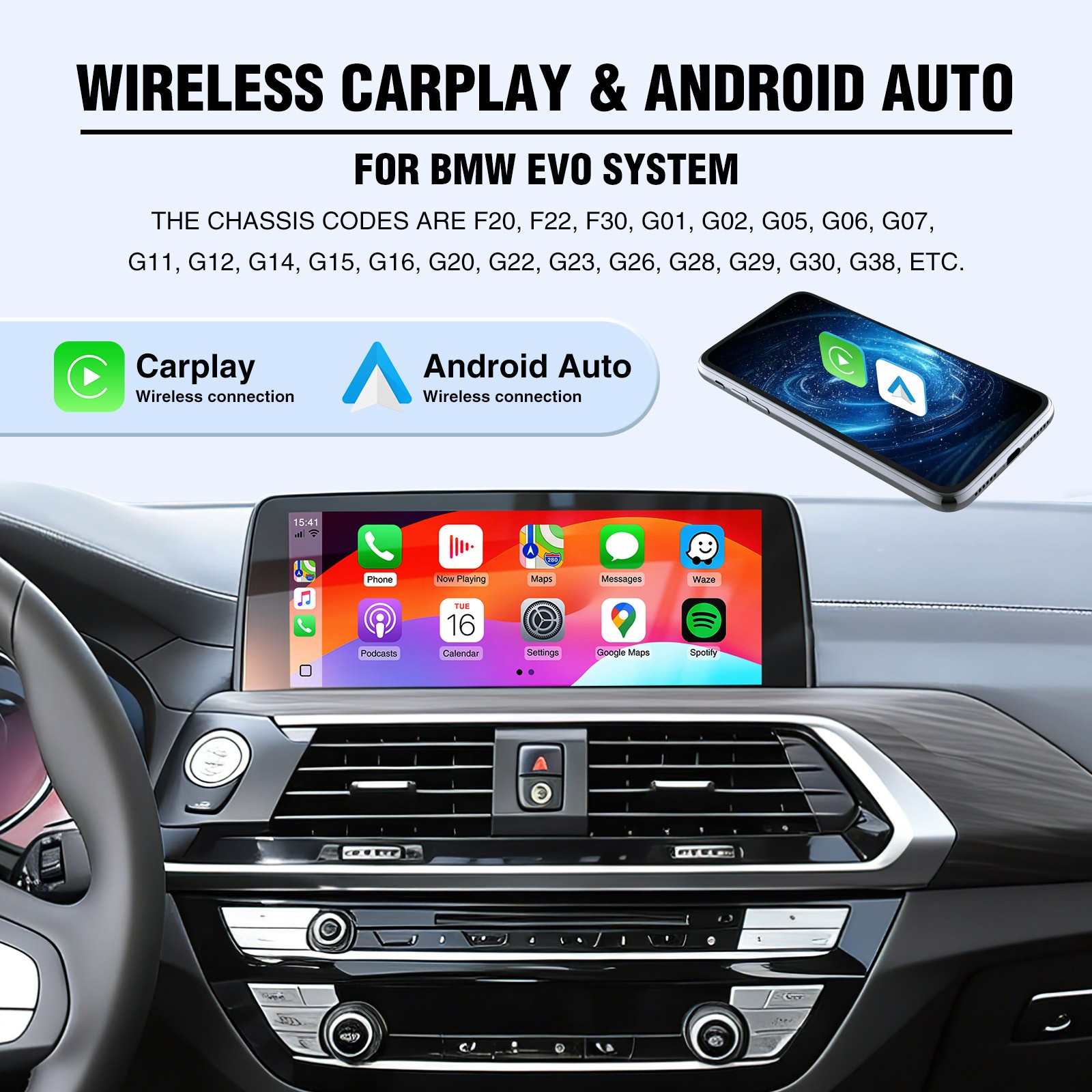 Wireless CarPlay & Android Auto Decoder Box AI Box Multimedia Player For BMW EVO