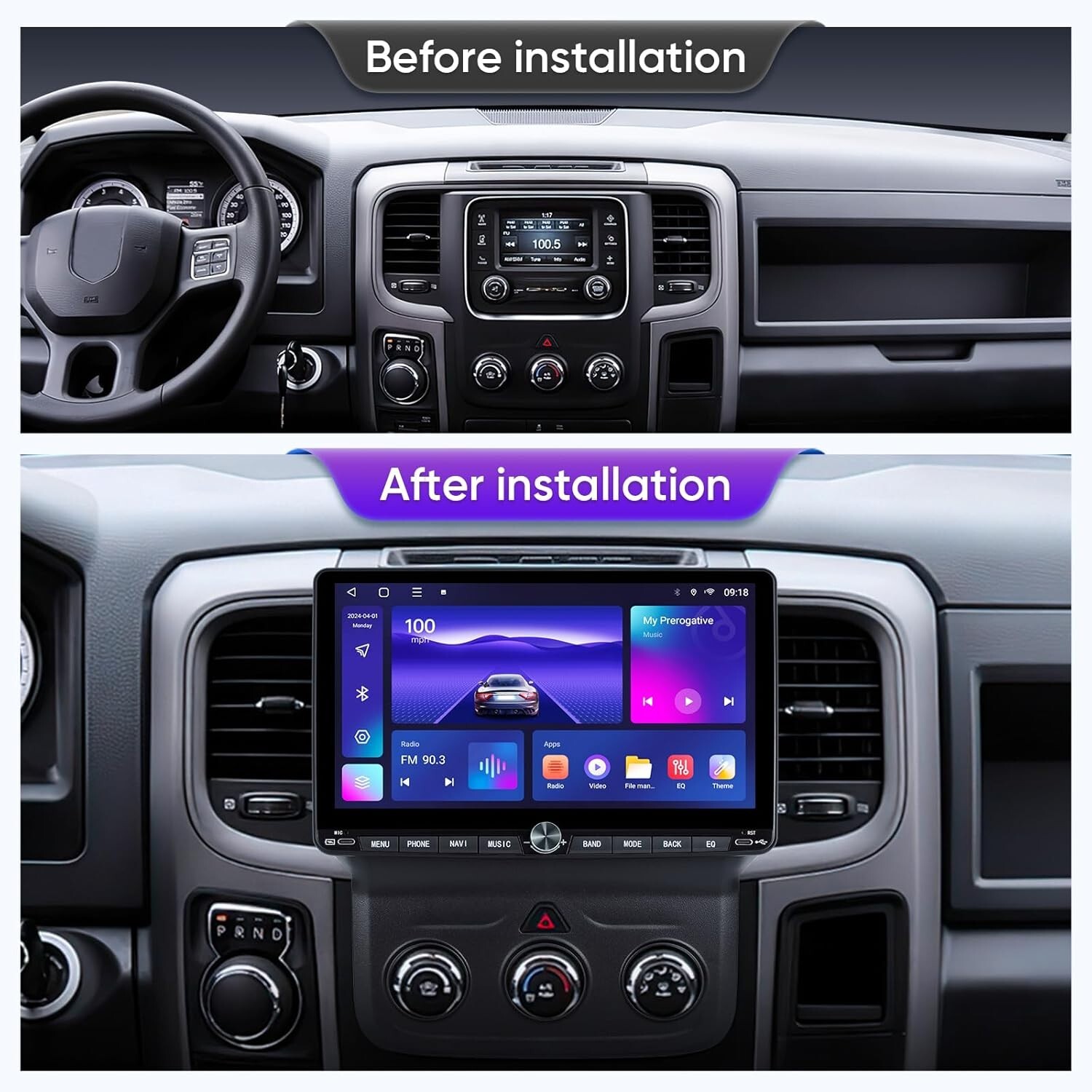10″ 4+64GB Car Stereo Radio for Dodge Ram 1500 2500 3500 2013-18 Manual Cli