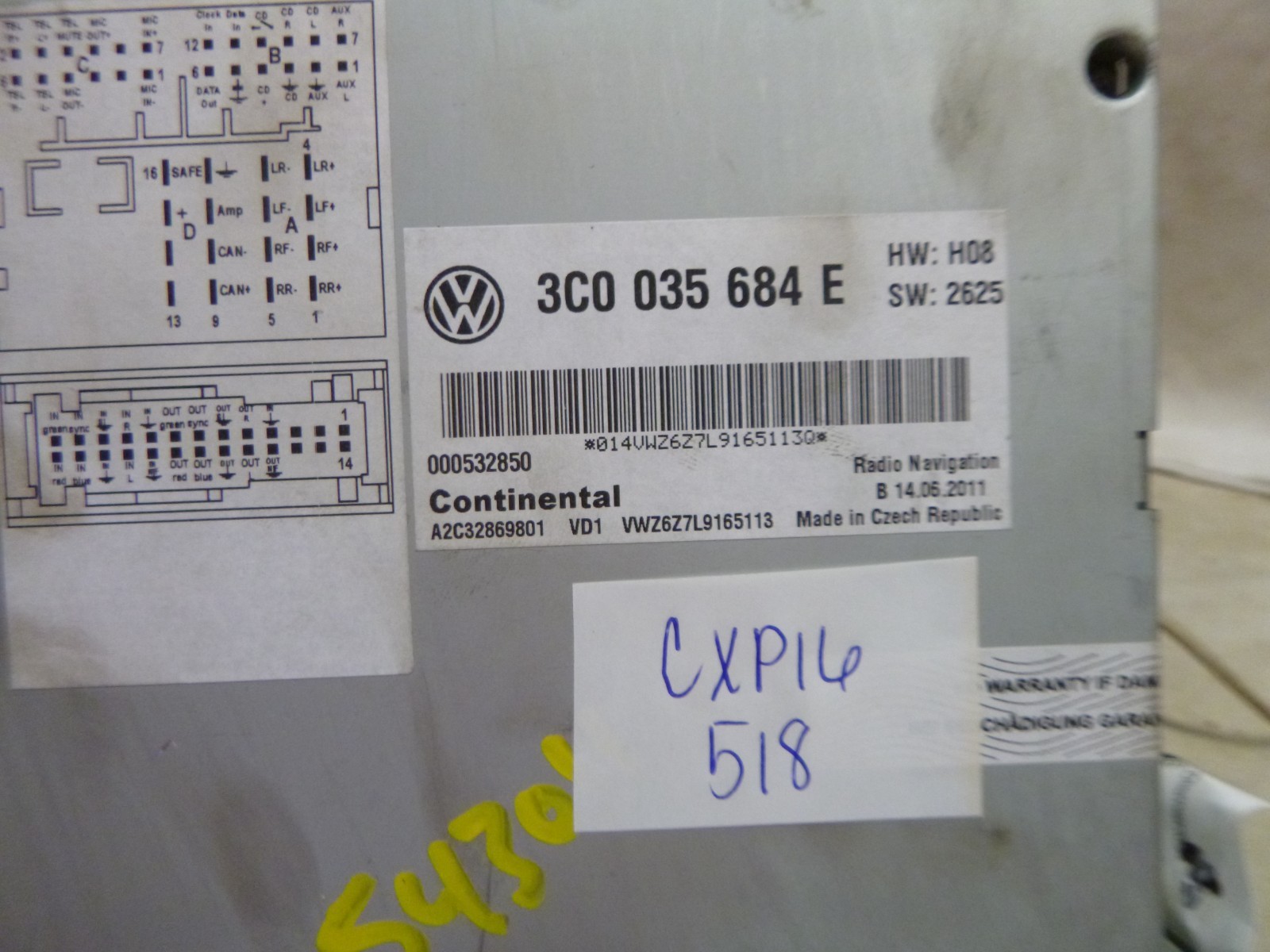 09 10 11 12 13 14 15 Volkswagen CC Radio Cd Navigation 3C0035684E CXP16