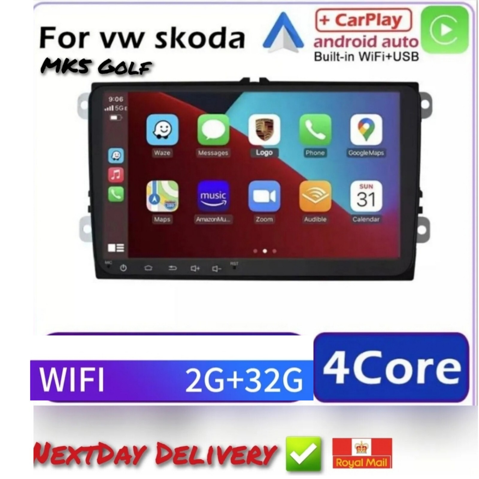 9″ Android 10. CarPlay Auto GPS Navigation Car Stereo Multimedia Player For VW