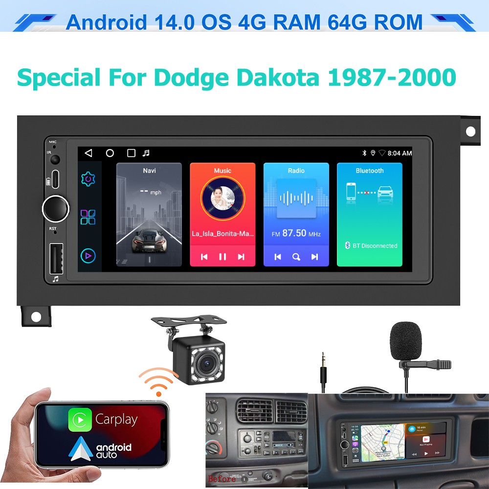 For 1987-2000 Dodge Dakota Apple Carplay Car Radio Android GPS FM Stereo DSP