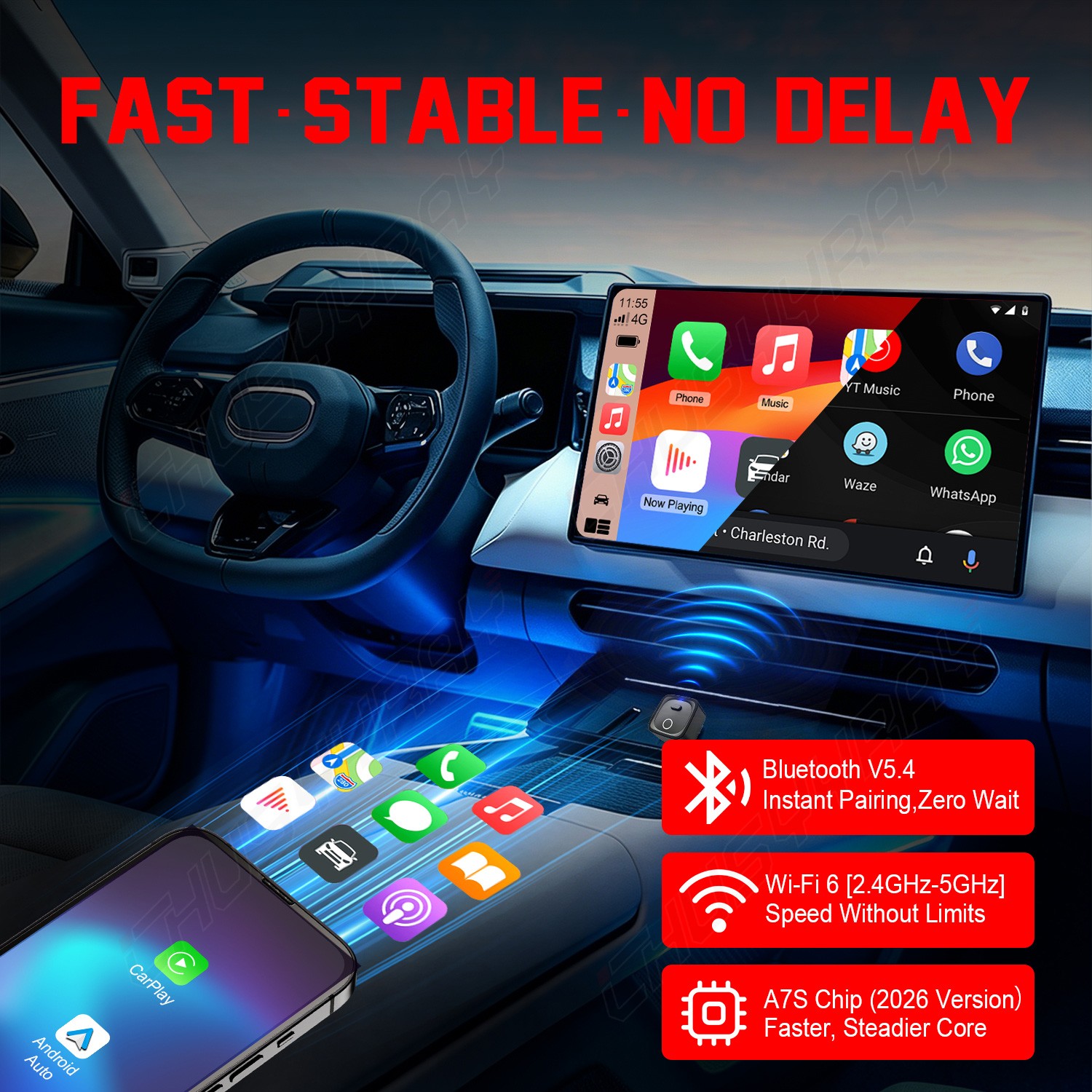 Mini Wireless CarPlay Dongle Fast Stable Zero Delay Bluetooth WiFi Car Adapter