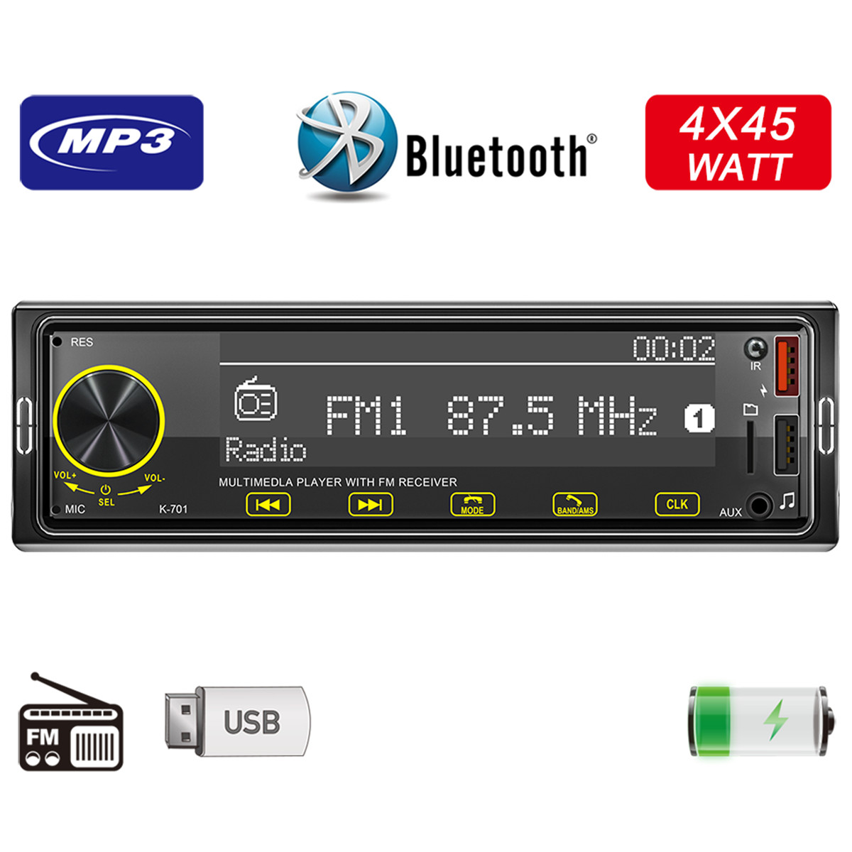Single 1 DIN Car Stereo Audio MP3 Player AUX/USB/TF/SD Bluetooth Radio Head Unit